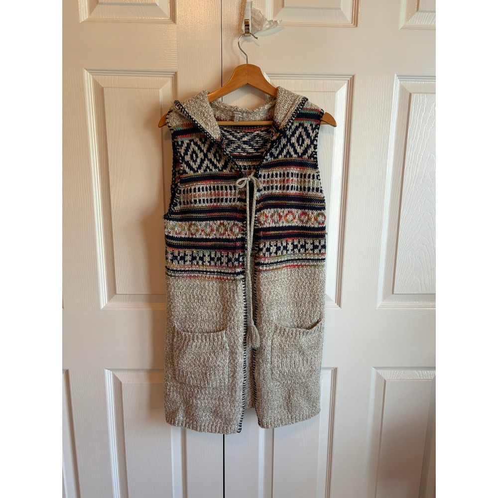 Jodifl Fair Isle Hooded Knit Vest Longline Cardigan S1089 Multicolor Small